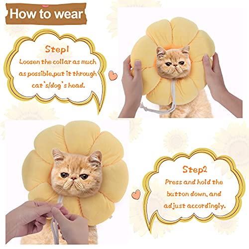 Image of NABO Pet Collar Cat Cone Adjustable Recovery Collar After Surgery Elizabeth Circle for Cats and Small Dogs, Sunflower Large Size