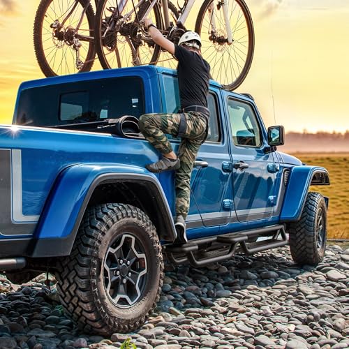 OEDRO Wheel to Wheel Running Boards Compatible with Jeep Gladiator JT 4 Door 2020-2025, Bed Access Side Steps, Two Stairs Nerf Bar