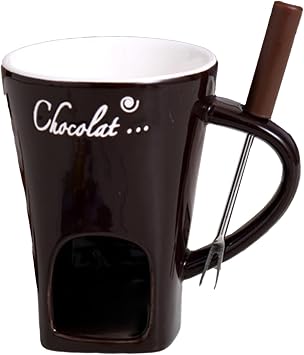 Multi functional ceramic chocolate hot pot cup set,fondue cup, portable and easy to use, suitable for candle heating, creative dessert tools, with fork Selection brown