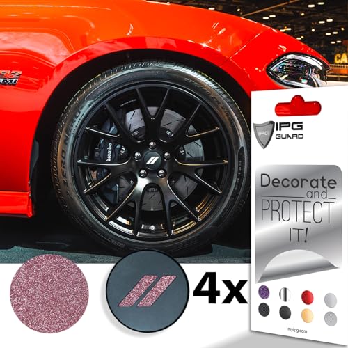 Image of IPG Compatible for Dodge Charger Challenger Durango Wheel Center Cap Decal Sticker Wrap Kit Personalize Your Vehicle (Inner Logo, Pink Glitter)