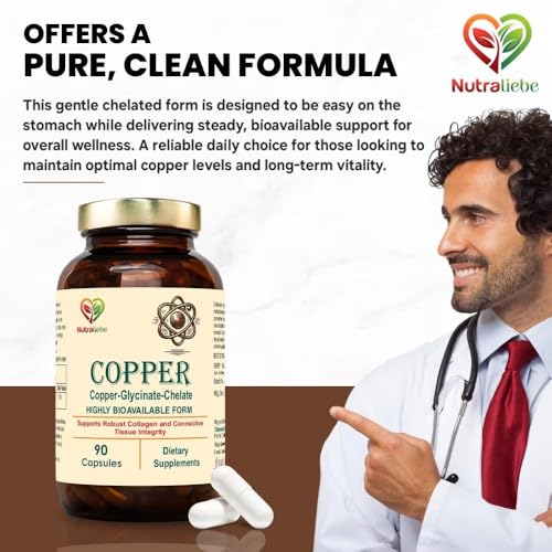 Image of Copper Glycinate Chelate - High Bioavailability, Supports Collagen Formation and Connective Tissue Health, 90 Capsules