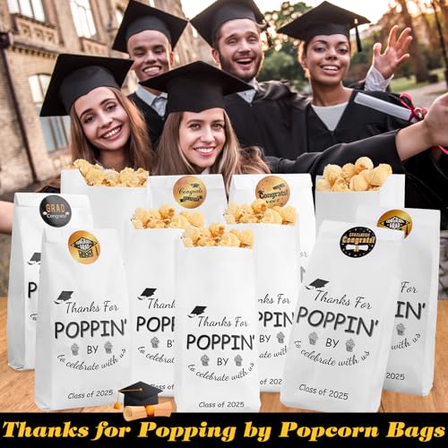 Image of AmazingSpark 50 Pcs Class of 2026 Graduation Popcorn Bags with Stickers Thanks for Popping by Popcorn Bags to Celebrate Smile Style Grease Resistant Paper Individual Servings for Party Favors (Black)