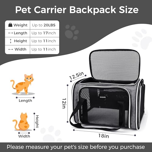 Image of BAGLHER Pet Travel Carrier, Cat Carriers Dog Carrier for Small Medium Cats Dogs Puppies, Airline Approved Small Dog Carrier Soft Sided, Collapsible Puppy Carrier. Grey