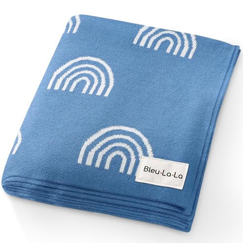 Image of Bleu La La Baby Receiving Blanket Boys 100% Cotton Buttery Soft Cozy Receiving Swaddle Crib Stroller Blanket for Shower Gift Registry for Newborns, Infants, Toddlers (Rainbow - Blue)
