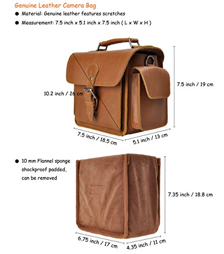 ZLYC Vintage DSLR SLR Tasche Abnehmbare Stoßfest Polster Echtleder Kameratasche Messenger Bag(Braun),M – Bild 3