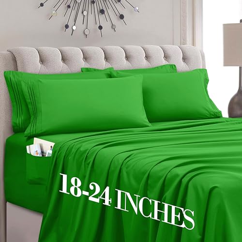 Image of Mocassi Luxury 4-Piece Sheet Set, Ultra Soft 1800 Premium Hotel Quality Microfiber Sheet Set, Fits Mattresses Up to 18 to 24 Inches Extra Deep Pocket- Breathable and Secure Fit, Twin XL, Emerald Green