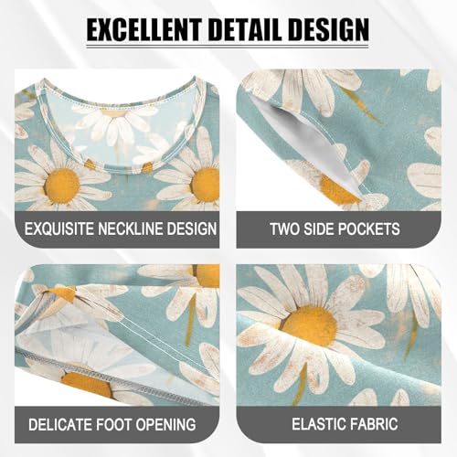 ALAZA Vintage Daisy Flowers Blue Pajama Set Short Sleeve Sleepwear Soft Lounge Nightwear4