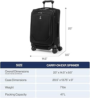 Travelpro Crew Classic Lightweight Softside Expandable Carry on Luggage, 8 Wheel Spinner Suitcase, Men and Women, Carry On 21-Inch, Titanium Grey
