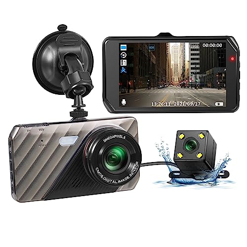 Image of QAWACHH Touch Screen Dash Cam 4 inch 1080P Dual Lens Car DVR Recorder Front and Rear Camera