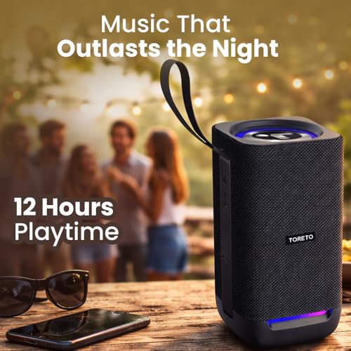 Image of Toreto Zyra 30W Premium Wireless Bluetooth Speaker with up to 12H Playtime, Sync 100+ Speakers with Broadcast Mode, IPX5 Water Resistant, Type-C Fast Charging, RGB Lights, BT v5.4, AUX /USB /TF Support