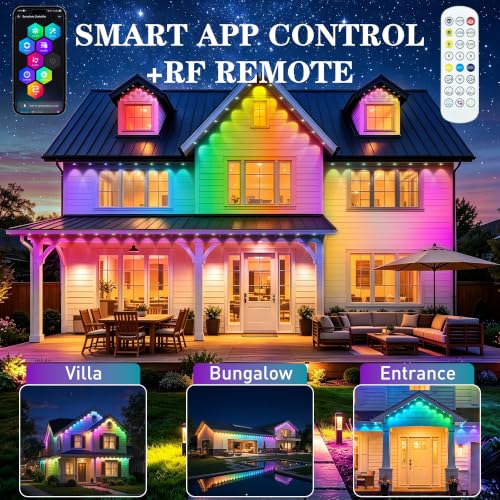 HCMTGW 300FT Permanent Outdoor Lights, RGB+IC Waterproof Smart LED Eaves Lights with App & Remote Control, for Christmas and Holiday Decor, Daily and Accent Lighting for House Roof, Patio and Garden - image 2