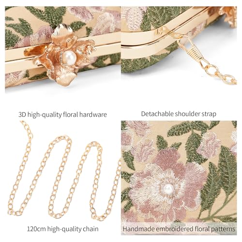 Image of RNIEGA Vintage Floral Clutch Purses for Women Wedding Guest Purse Evening Bag for Wedding Party Prom
