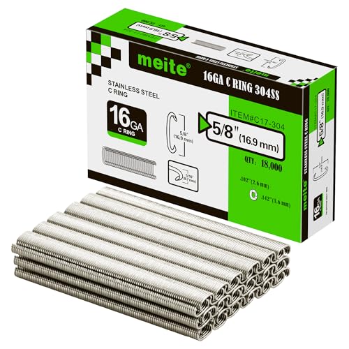 Image of meite 16 Gauge 1 /2 inch Hog Rings, 304 Stainless Steel Hog Ring Staples for SC760C Hog Ring Stapler, C Ring Staples for Outdoor Pet Cages, Coastal Fencing, Marine Netting (18,000 Counts)