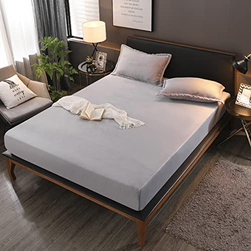 Flannel Fitted Sheet Full Size,Velvet Fitted Sheet Plush Shaggy Ultra Soft Fuzzy Sheet With 15''Deep Pocket,Gray,1 Pack(Not Include Pillowcases) #TOP1