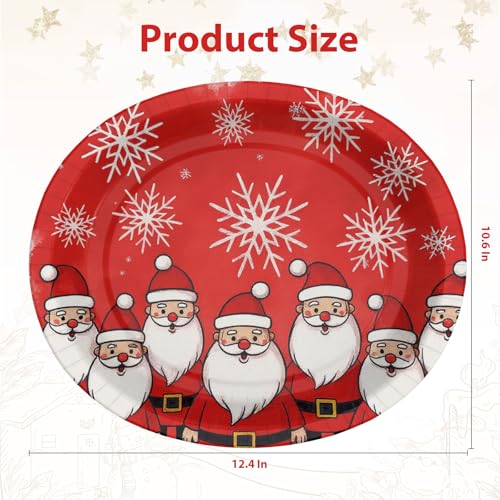 Tbsone 50-Count Christmas Disposable Paper Plates: Large Oval Heavy-Duty Dinnerware Set for Xmas Party Supplies and Holiday Dinner Table Decorations, 10.2 × 12.6 Inch (Santa and Snowflakes) – Image 3