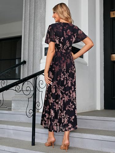 Image of Simplee Women's V Neck Velvet Maxi Dress Short Sleeve Empire Waist Long Formal Dress for Wedding Guest