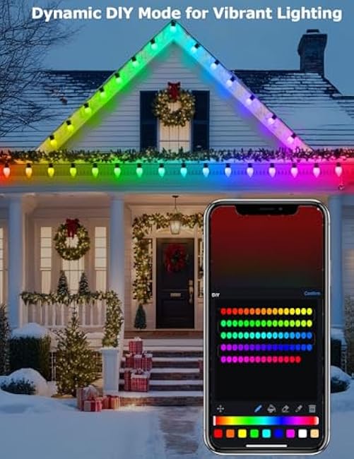 Smart C9 Christmas Lights Outdoor 66ft, 100 LED RGBW Chasing Effects Xmas Lights Outdoor, APP and Remote Controlled with Timer Music Sync, Extendable LED Christmas Lighting for House Tree