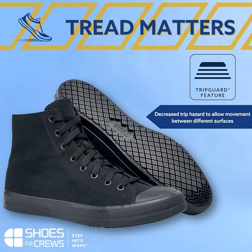 Shoes for Crews Unisex Slip-Resistant High-Top Work Sneakers – Comfortable, Water-Resistant Women's & Men's Shoes for Hospitality, Administrative Roles & More - Pembroke, Size 13 Black Canvas4