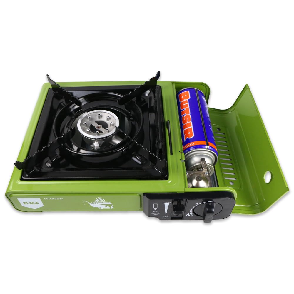 Elma Camping Stove Portable Compatible with Gas Cartridges 2,3 kW Ideal for Camping/Road Trips | Precise Heat Control | Briefcase Included