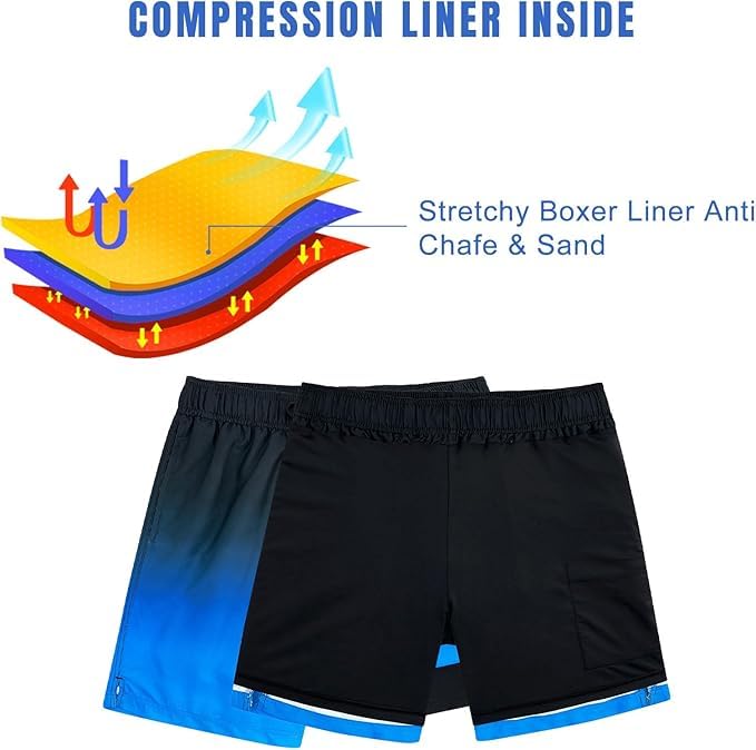 Image of Cozople Mens Swim Trunks 5.5 inch Compression Liner Swim Shorts Boxer Brief Lined Quick Dry Bathing Suit Swimwear