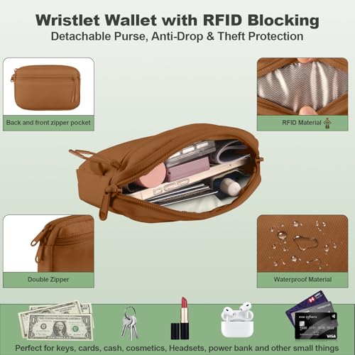 Image of YFWE Clip and Go Strap for Phone with Wallet Crossbody, Adjustable Phone Lanyard with Detachable RFID Wristlet Wallet, Pattern Strap, Bronze(M)