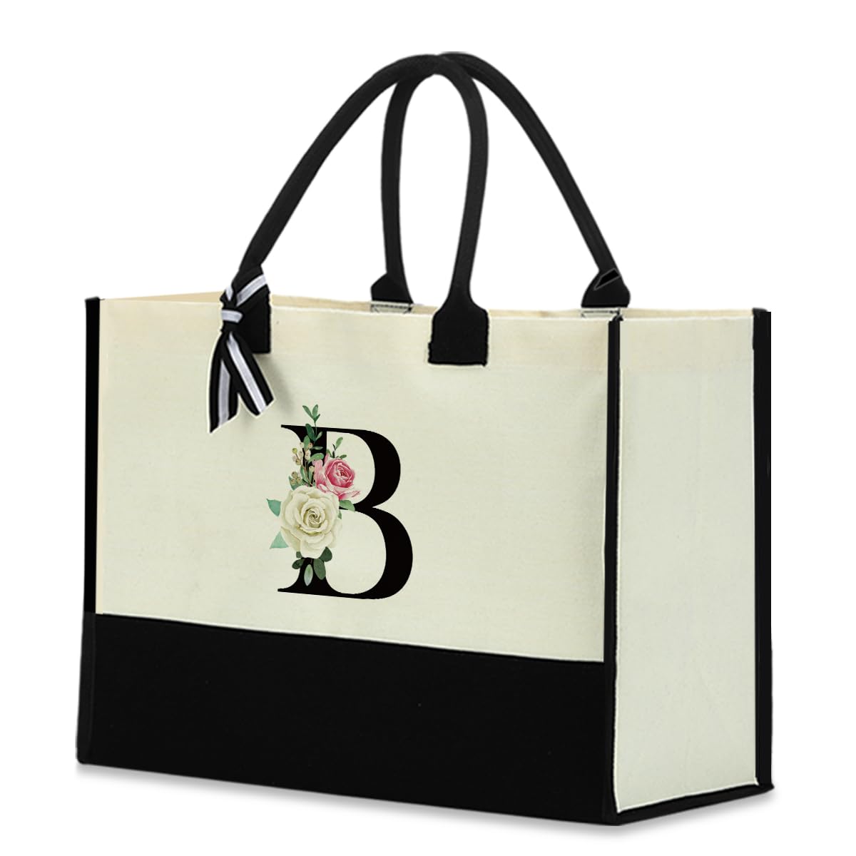 Monogrammed Tote Bags Floral Letter Initial Bag Personalized Beach Bag Monogrammed Gifts for Women Bridesmaids Wedding