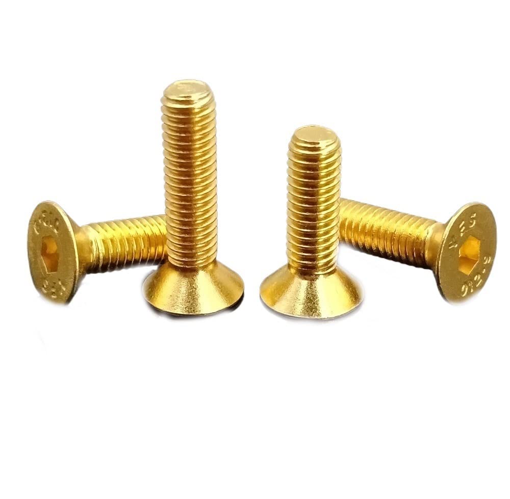 Viti a Bussola Lunga Viti a brugola Lunghe, 10 Pezzi M2 M2.5 M3 Lunghezza 4-40 mm Testa Svasata Esagonale Viti a brugola in Lega di Acciaio Placcato Oro Vite(4mm)