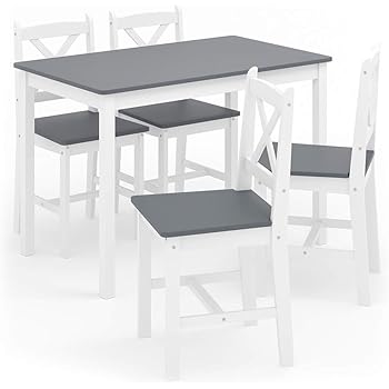 Vicco Esszimmerset Alara Tischgruppe Massiv Holz Essgruppe Esstisch Weiss Grau Weiss Grau Amazon De Kuche Haushalt