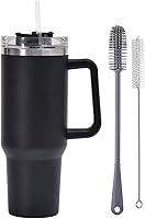 Vista 10 de Botella de agua aislada de acero inoxidable de 40 onzas con tapa con pajilla, vaso aislado al vacío de acero inoxidable con asa, vaso aislado, taza