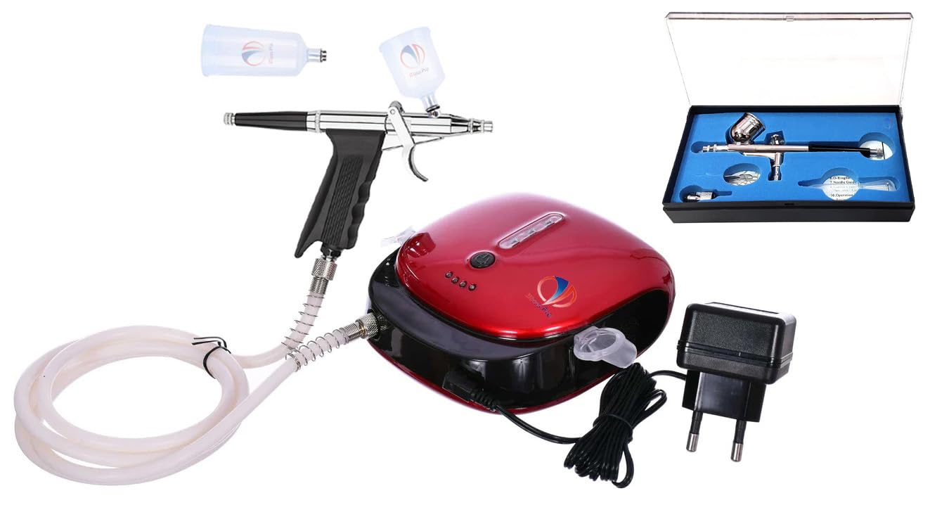 Mini Air Compressor with 2 Types Air Brushes for Art, Tattoo, Barber, Nail Art, Cake Decor, Makeup, Model Painting Etc. (Mini Air Compressor with 2 Pen Gun)