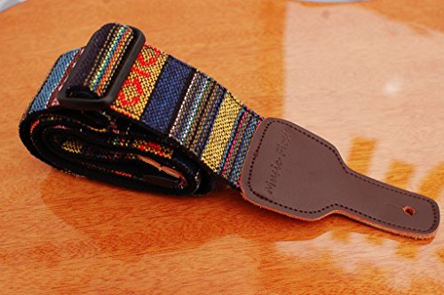 Music First Original Design, 2 Inch Width (5Cm), Classic Country Style Yarn-Dyed Fabric & Genuine Leather Guitar Strap Electric Guitar Strap #TOP4