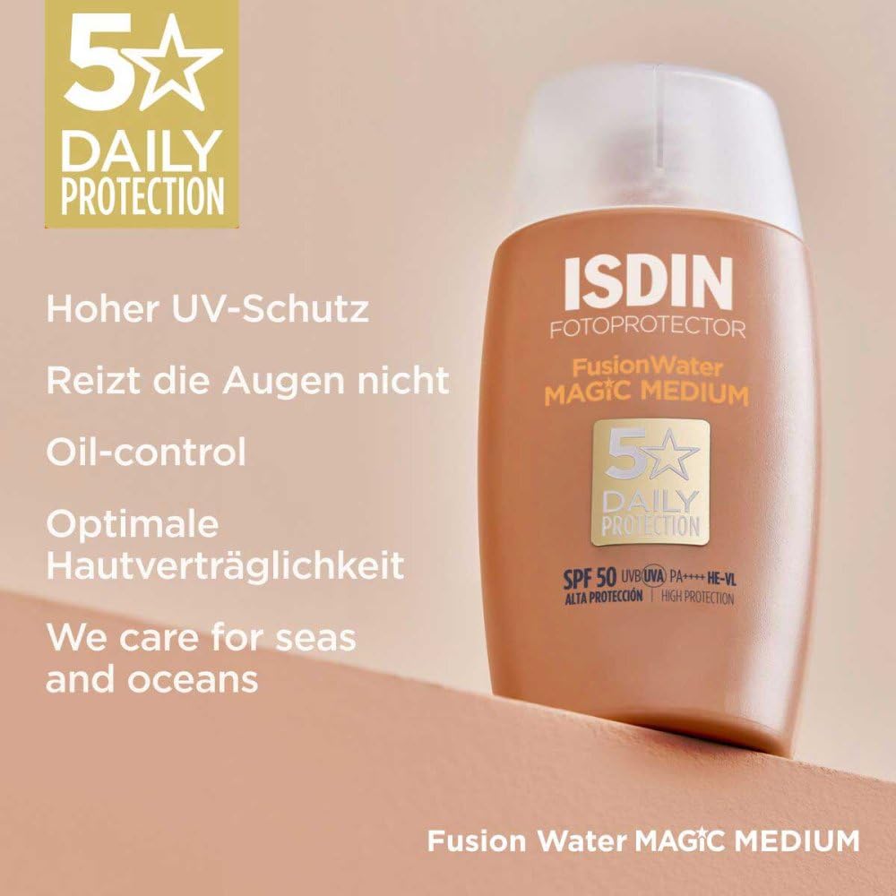 ISDIN Fotoprotector Fusion Water Color Medium - krem przeciwsłoneczny do twarzy na co dzień, ultralekka tekstura, SPF 50, 50 ml (1 szt.)