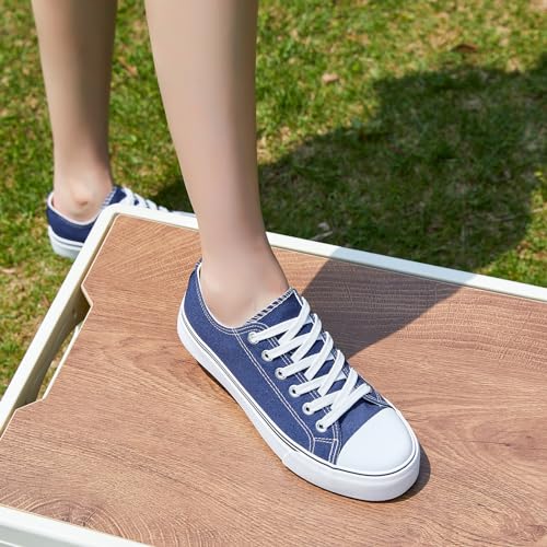 Image of ZGR Womens White Tennis Shoes for Women,Low Tops Lace up Canvas Sneakers