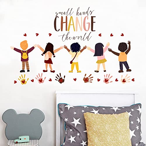 Mfault Inspirational Small Hands Change The World Handprint Wall Decals Stickers, Diversity Inclusion Equality Nursery Decorations Bedroom Playroom Classroom Art, Neutral Toddler Kids Room Decor #TOP4