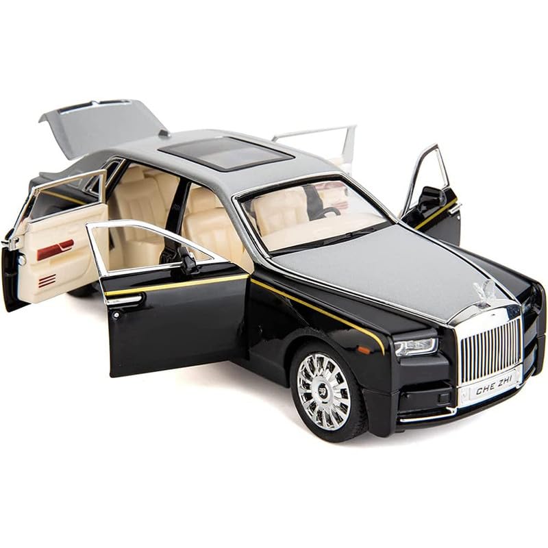 Image of PINQUE Kids Diecast Metal Car 1:32 R Royce Phantom, Silver, Pull Back, Openable Doors, Music Sound, Light, Boys 4+