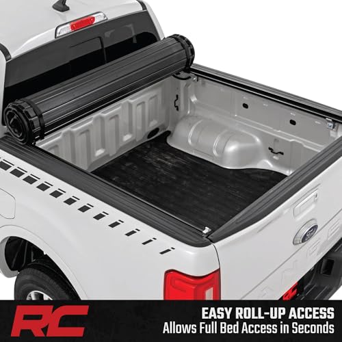 Image of Rough Country Hard Roll-Up Bed Cover for Ford Ranger (2019-2023) - Aluminum Truck Bed Cover, Fits 5' Bed