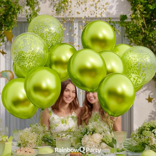 Image of RainbowQ Metallic Lime Green Balloons: 55Pcs 12 inch Chrome Light Green Confetti Latex Balloon for Birthday Anniversary Wedding Dinosaur Decoration