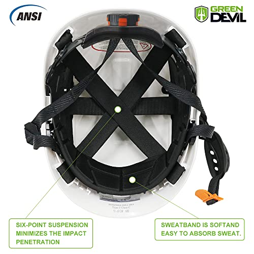 Image of GREEN DEVIL Safety Helmet Hard Hat Adjustable Lightweight Vented ABS Work Helmet 6-Point Suspension ANSI Z89.1 Approved Ideal for Industrial & Construction