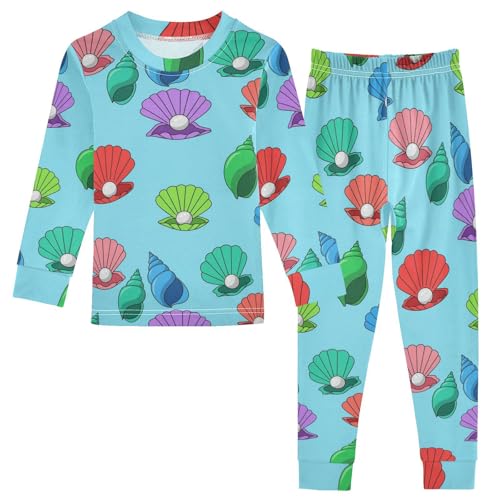 Pajama Sets Long Sleeve Colorful Seashell Pattern Prints Soft Comfy Sleepwear 2 Piece PJS 3-8T