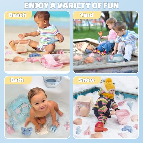 Image of Dreamon Sand Toy Beach Toy Children, 18 Pieces Travel Sand Toy with Foldable Bucket, Sandpit Beach Toy for Children from 1 2 3 4 5 Years Girls Boys