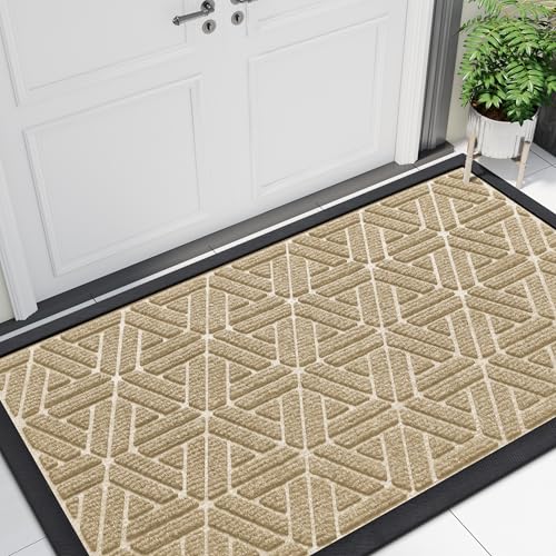 Smiry Front Door Mat Outside Entrance, Heavy Duty Natural Rubber Doormat, Trap Dirt and Moisture Easy Clean Low Profile Patio Porch Welcome Floor Mats for Entry, 47x23 Inch, Beige