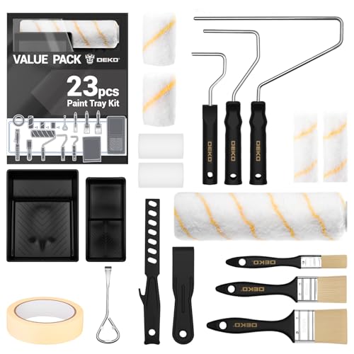 DEKO Kit Professionnel Rouleau Peinture 23 Pièces avec Pinceaux Peinture Mur, Bac et Manche – pour Peinture Murale Interieur, Plafond, Enduit et Rénovation (Murs, Bois, Crépi)