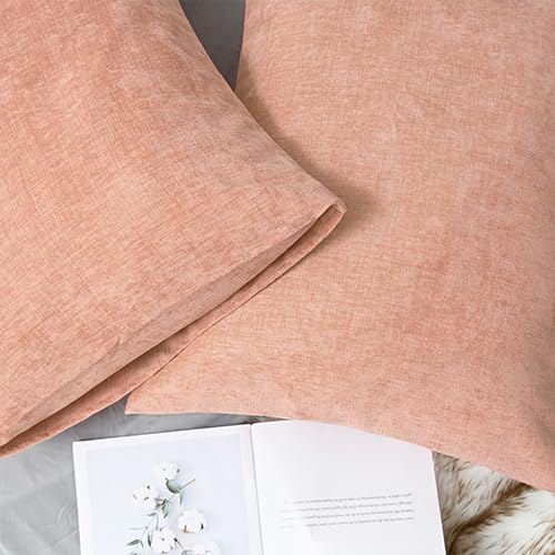 Image of CaliTime Throw Pillow Covers Decorative 20 X 26 Inches Pack of 2 Cozy Chenille Standard Pillow Shams Cases for Couch Sofa Bed Living Room Home Dusty Pink