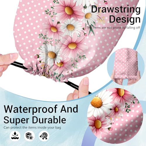 Image of Daisy Flower Gymnastics Grip Bag Gymnast Waterproof Pink Gym String Bag for Women Grips