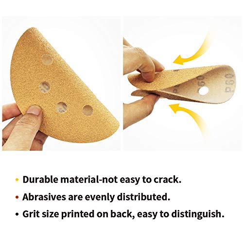 SPEEDWOX 50 Pcs 5 Inches 8 Hole Sanding Discs 60 Grit Dustless Hook and Loop Sandpaper for Random Orbital Sander Yellow Finishing Discs for Automotive Woodworking - Image 3
