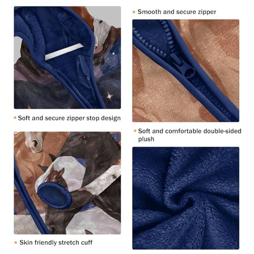 Horses in Starry Night Sky Toddler Fleece Jacket Girl Boys Hooded Fleece Jacket Coat Warm Outwear Zip-up 3-10T3