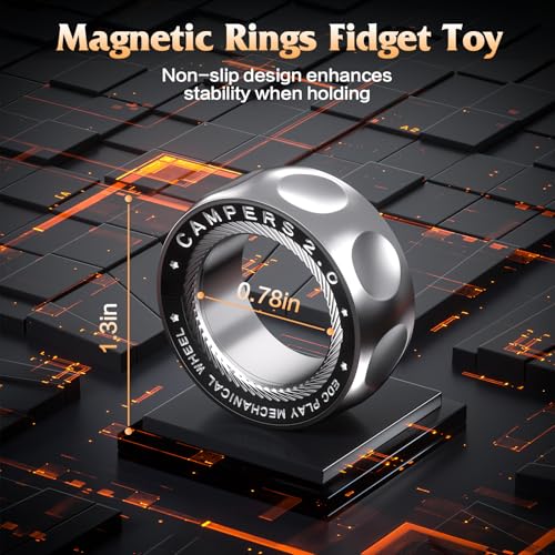 Image of Upgrade Fidget Spinner for Stress Relief,Magnetic Fidget Spinner Rings with Rotating Sounds /Anti-Slip,Stainless Steel Ring Toy Stress Anxiety ADHD Relief Tool, Gifts for Adults and Teens