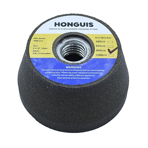 HONGUIS 3 Inch Green Silicon Carbide Grinding Stone Wheel,Flaring Cup Wheel for Granite Marble Concrete with 5/8'-11 Threaded Arbor(80 Grit)