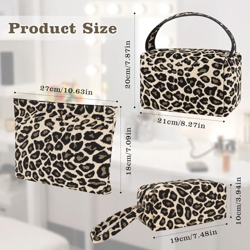 AYSYR 3 Stück Kosmetiktasche Leopardenmuster,Make Up Tasche Groß,Cosmetic Bag Beauty für Alltag,Schminktasche für Reisen,Leoparden Tasche Set Tragbarkeit