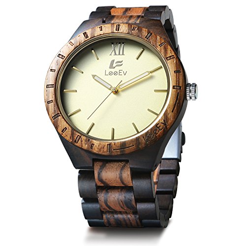 Wood Watch, LeeEv Mens Natural Sandal Wood Analog Quartz Light Weight Vintage Wooden Wrist Watch (ZebraBlack) Wood Watch, LeeEv Mens Natural Sandal Wood Analog Quartz Light Weight Vintage Wooden Wrist Watch (ZebraBlack)